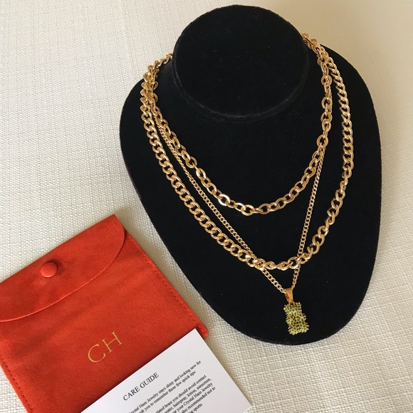 Crystal Haze Emerald Pave Nostalgia Bear Pendant With Gold Chains Necklace NWOT - Picture 15 of 16